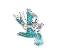 NINGAN Perline di rondine Charm 925 Sterling Silver eMeraude Ice Drop Charm Compatibile Donna Bracciale Collana