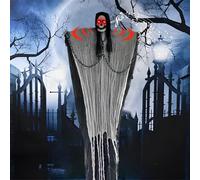 NINGESHOP Halloween Decorazioni Horror Giardino, 180cm Appeso, Fantasma Scheletro con Occhio Rosso, Controllo Vocale Grido, Addobbi Accessori Esterno