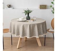 NINGHOME Tovaglia in cotone e lino, diametro: 180 cm, grande tovaglia rotonda lavabile lavabile antipolvere, tovaglia di lino rotonda utilizzata per tavolo da pranzo, soggiorno, picnic