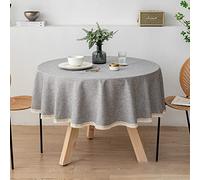NINGHOME Tovaglia in cotone e lino, diametro: 200 cm, tovaglia rotonda in tessuto di lino di cotone copertura circolare per tavolo da pranzo in cucina decorazione da tavolo