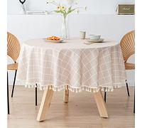 NINGHOME Tovaglia in cotone e lino, diametro: 240 cm, in lino di cotone, lavabile, tovaglia rotonda e lavabile con un panno, utilizzabile come tavolo da pranzo, soggiorno, picnic