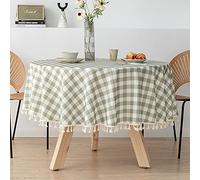 NINGHOME Tovaglia in lino, diametro: 180 cm, tovaglia rotonda in cotone fine e lino, con nappa, per tavolo da pranzo da cucina
