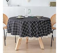 NINGHOME Tovaglia Rotonda, Diametro: 220 cm, Lino di Cotone, Lavabile, Decorata con un Panno, Utilizzabile come Tavolo da Pranzo, Soggiorno, Picnic