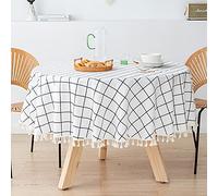 NINGHOME Tovaglia Rotonda in Cotone e Lino, Diametro: 220 cm, Antipolvere, Lavabile a Mano, Per Tavolo da Pranzo e Soggiorno