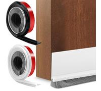 NINGYER 2 Pezzi Paraspifferi Sottoporta Adesivo, 100cm Paraspifferi Sottoporta con 2 Spazzole per Porte, Paraspifferis Adesivo Tagliabile, Anti-insetto, Resistente al Freddo (Bianco/Nero)