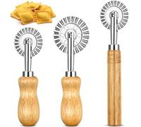 NINGYER 3 Pezzi Rotella Tagliapasta, Viene Fornito con Manico in Legno Rotella per Ravioli, Rotella Taglia Ravioli per Cucina, Panetteria e Campeggio (Tre Misure)