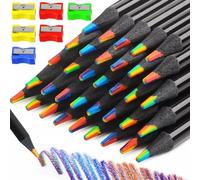NINGYER 36 Pezzi Matite Arcobaleno, 7 in 1 Matite Colorate Arcobaleno, 17,5 cm Matite Arcobaleno con 6 temperamatite per Bambini per L'arte, Disegno, Colorazione, Gli Schizzi, Scuola