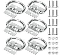 NINGYER 6 Pezzi Anelli Fissaggio, D Anello Cinghie di Fissaggio Carico 500 kg, Occhielli di Ancoraggio Contiene 12 Set di Viti per Fissare Carichi su Rimorchi, Camion, Barche, Kayak (Argento)
