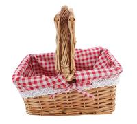 NinGYiYan Cesto da picnic in vimini, con manico di coperchio, morbido, rimovibile, cestino da raccolta da giardino, multifunzione, per fiori, Plaid rosso, Casual