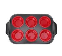 NinGYiYan Tipo di Pressa Pieghevole, Rilascio Facile, Teglia da Forno per Cupcake in Silicone, per Domestica, Capacità di 6 Cupcake, Superficie Antiaderente, Resistente al Calore (Rosso)