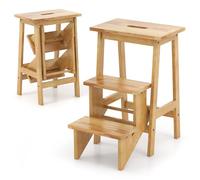 NINHFTDROU Sgabello a 3 livelli for bambini e adulti, scala pieghevole in legno con maniglia, pedale antiscivolo, espositore for scarpe multifunzionale for la casa(Natural)