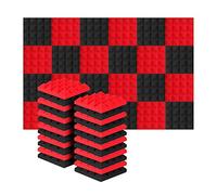 Niniang 24 pezzi, 25 x 25 x 5 cm, in schiuma acustica, insonorizzata, isolamento acustico, acustici, trattamento assorbimento acustico, colore: nero + rosso
