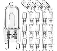 Niniang Set di 20 lampadine alogene G9, lampade alogene trasparenti da 25 W, dimmerabili, 2800 K, caldo, per lampadari, pendenti, luci di paesaggio, 25 W