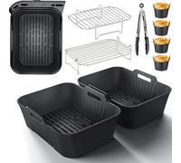 Ninja Accessori Friggitrice ad Aria, 9 pezzi Accessori Air Fryer per Ninja AF400EU AF300EU AF451EU, Teglie in Silicone Air fryer Griglia Friggitrice ad Aria per Dual Zone Air Fryers 7,6-10 L