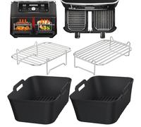 Ninja Accessori Friggitrice ad Aria | HONYAO 4 pezzi Teglia in Silicone per Friggitrice ad Aria | Griglia Friggitrice ad Aria per AF400EU AF300EU e Altri Dual Zone AirFryers 7,6-10 L senza BPA