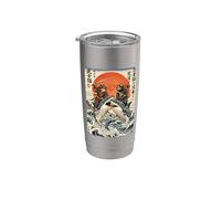 Ninja Cat Riding Shark | Ukiyo-e Art, Gatto Samurai Bicchiere termico in acciaio inox doppia parete