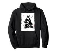 Ninja Cat Samurai giapponese Sumi-e pittura a inchiostro vintage Felpa con Cappuccio