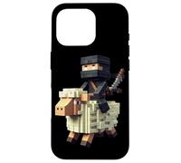 Ninja che cavalca pecore blocco stile personaggio pixel art boy gamer Custodia per iPhone 16 Pro
