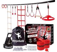 Ninja - Corso ad ostacoli per bambini - 10 ostacoli durevoli e slackline da 15 m - Attrezzatura da gioco all'aperto per ragazze e ragazzi con rete da arrampicata e scala, ruota, ginnastica guerriera e