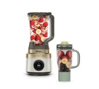 Ninja CrushBOSS frullatore 2 in 1 con caraffa e monodose, 1200 W, SmoothSense, 3 programmi automatici, Caraffa XL 2,1L, BlendBOSS bicchiere da viaggio 710ml, Trita ghiaccio, Avorio e oro LB301EUWH
