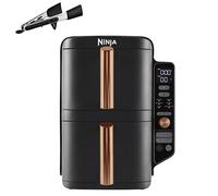 Ninja Double Stack XL Friggitrice ad Aria Verticale, Doppia Zona, 4 Livelli, 2 Scomparti, 2 Griglie, Capienza 9.5L, 6 Funzioni, 8 Porzioni, Parti Lavabili in Lavastoviglie, Pinze, Nero/Rame, SL400EUCP