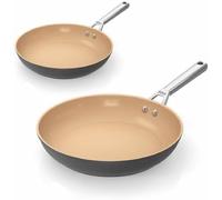 Ninja Extended Life - Set di 2 pan per friggere in ceramica (24 cm e 28 cm con palpebre), non bastone (senza PFA, PFOA, piombo o cadmio), compatibile a induzione, forno sicuro a 285 °C, terracotta e