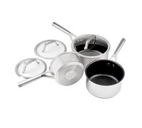 Ninja Foodi ZEROSTICK Set 3 Pentolini Acciaio Inox C63000EU | 16cm, 18cm, 20cm, Coperchi in Vetro Temperato, Antiaderenti, Compatibili Piani a Induzione, Forno a 260°C, Lavastoviglie