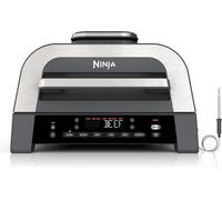 Ninja Griglia e Friggitrice ad Aria MAX 6 in 1, 6 Funzioni di Cottura, Prepara fino a 6 Hamburger, capacità 3,8 L, Poco Fumo, Include Termometro Digitale per Carne, Grigio/Argento, DG551EU