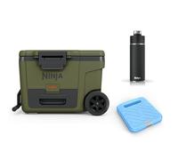 Ninja FrostVault Ghiacciaia portatile isolante robusta con borraccia Ninja Thirsti e mattonella refrigerante grande, ghiacciaia premium con ruote e scomparto frigo integrato, verde, FB245AMZEUUKGN