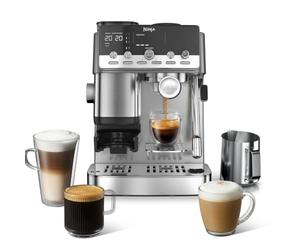 Ninja Luxe Café Mini 2-in-1, Macchina da caffè filtro ed espresso con macinacaffè integrato e montalatte automatico ES351EU