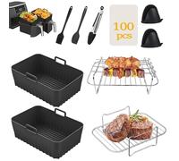 Ninja - Set di 10 accessori per friggitrice ad aria, con rivestimento in silicone per friggitrice ad aria e doppia griglia ad aria, 100 fodere in carta e guanti in silicone per Ninja Dual AF300UK