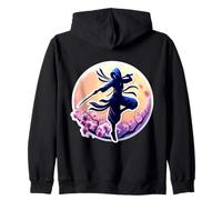 Ninja Silhouette Moonlight Cherry Blossoms Giapponese Samurai Felpa con Cappuccio
