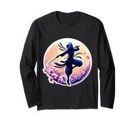 Ninja Silhouette Moonlight Cherry Blossoms Giapponese Samurai Maglia a Manica