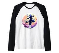 Ninja Silhouette Moonlight Cherry Blossoms Giapponese Samurai Maglia con Maniche Raglan