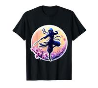Ninja Silhouette Moonlight Cherry Blossoms Giapponese Samurai Maglietta