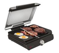 Ninja Sizzle, Griglia Elettrica e Piastra Antiaderente da Interno, Nero | Bistecchiera, Barbecue, 260°C, Coperchio Lavabile in Lavastoviglie, Vaschetta Raccogligrasso, Ricette Versatili, GR101EU
