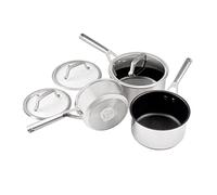 Ninja ZEROSTICK C63000UK - Set di 3 pentole in acciaio inox con coperchi in vetro, di lunga durata, antiaderenti (16, 18 e 20 cm), compatibili con induzione, adatte al forno fino a 260 °C
