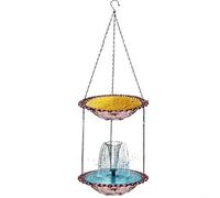 NINMORTH Mangiatoia solare sospesa per colibrì con vasca integrata per uccelli, 25 cm, per fontana d'acqua esterna a doppio strato, per giardino, rosa (viola)