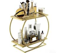 NINMORTH Organizer per trucchi a 2 ripiani in acciaio al carbonio, per bagno, piano di lavoro, cucina, mensola per cosmetici con bordi lisci, stile europeo, marrone dorato (oro)