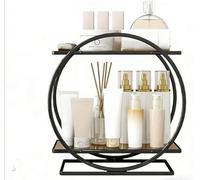 NINMORTH Organizer per trucchi a 2 ripiani in acciaio al carbonio, per bagno, piano di lavoro, cucina, mensola per cosmetici con bordi lisci, stile europeo, marrone dorato (marrone)