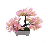 NINMORTH Pianta artificiale realistica per mini bonsai in vaso in cemento, con ghiaia, per cucina, bagno, scrivania, altezza 18,5 cm, colore rosa