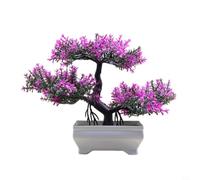 NINMORTH Pianta artificiale realistica per mini bonsai in vaso in cemento, con ghiaia, per cucina, bagno, scrivania, altezza 18,5 cm (loto)