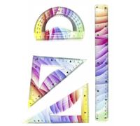 NINMORTH Set di 4 righelli in plastica flessibile: dritto, 2 righelli triangolari e goniometro, metrica/scale, studenti colorati e artisti