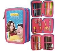 NINNA e MATTI Astuccio a 3 Zip per Bambini Scuola Elementare, Astuccio Completo di 44 Pezzi, Misure 12x6x9,5 Cm