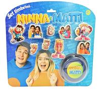 NINNA e MATTI Set Timbrini con 9 timbri in Legno ed Inchiostro di Colore Blu