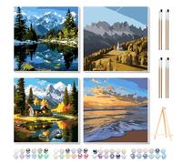 Ninonly 4Pcs Dipingere con i Numeri Adulti Quadri da Dipingere Numerati con Cornice con Vernici e Pennelli Paint by Numbers per Principianti e Adulti Per Decorazione Della Casa 20X20cm Paesaggio