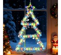 Ninonly Luci Natale Esterno, 75cm 110LED Scala dell'albero di Natalizie Decorazioni con Timer e Memoria, 8 Modalità Lucine LED Decorative a Batteria, Luci Natalizie per Giardino Finestre