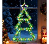 Ninonly Luci Natale Esterno, 75cm 110LED Scala dell'albero di Natalizie Decorazioni con Timer e Memoria, 8 Modalità Lucine LED Decorative a Batteria, Luci Natalizie per Giardino Finestre
