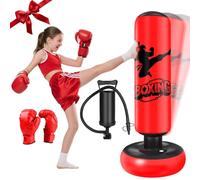 Ninonly Sacco da Boxe per Bambini 160cm Sacco da Boxe da Terra Bambini con Guantoni da Boxe Pungiball Gonfiabile e Ragazze Età 3-12 per Praticare Karate, Taekwond Rosso e nero