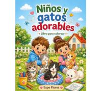 Niños y Gatos adorables. Libro para colorear